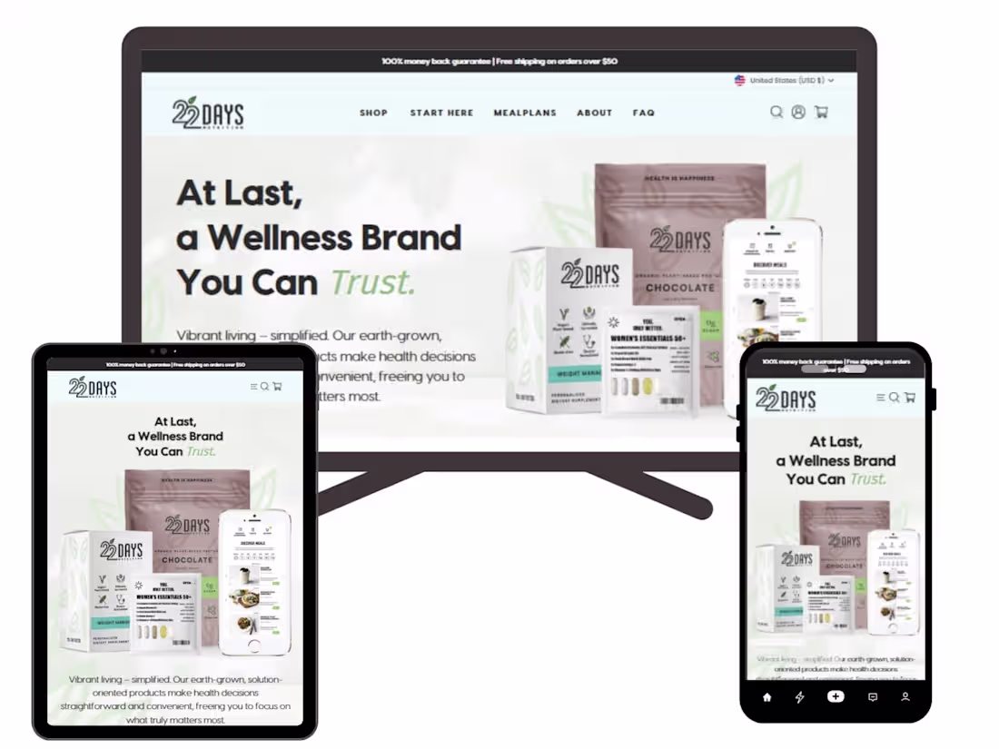 Cover image for 22 Days Nutrition: Shopify Redesign — 20% Sales Boost