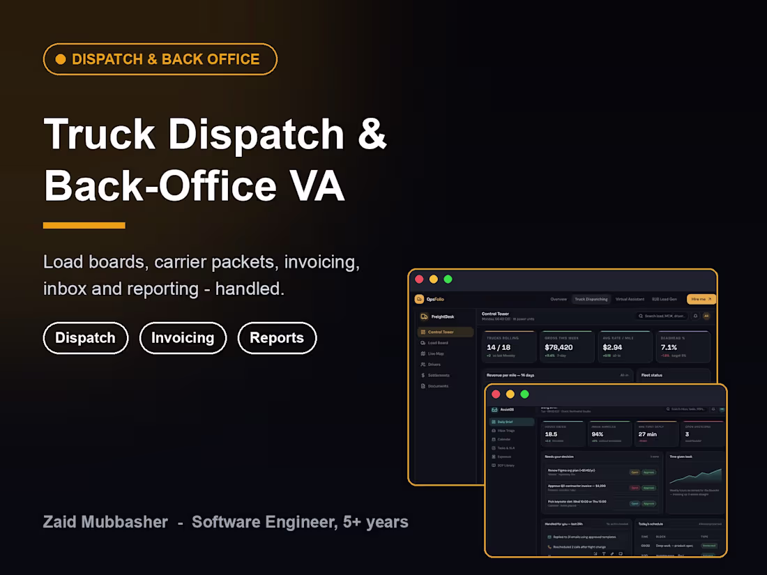 Cover image for Virtual Assistant — Truck Dispatching & Back Office