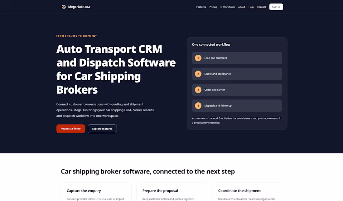 Cover image for MegaHubCRM – Multi-Tenant CRM & Dispatch for Auto Transport