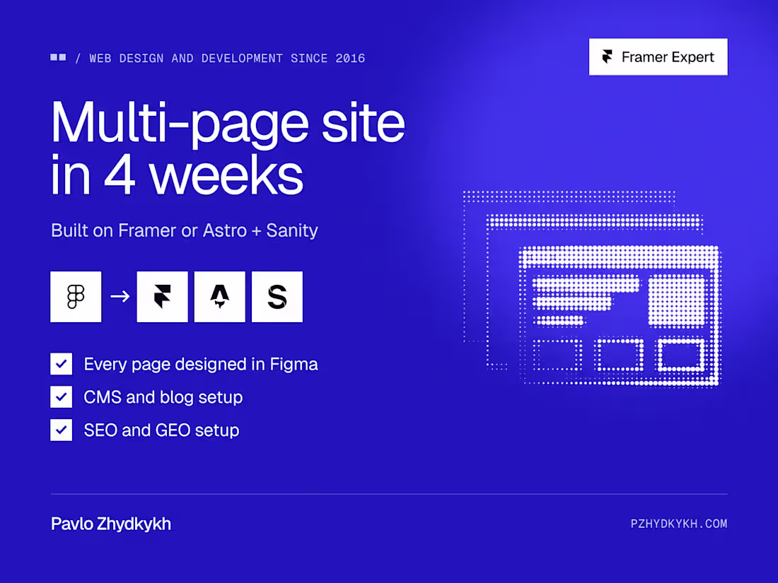 Cover image for Multi-Page Website on Framer or Astro + Sanity in 4 Weeks