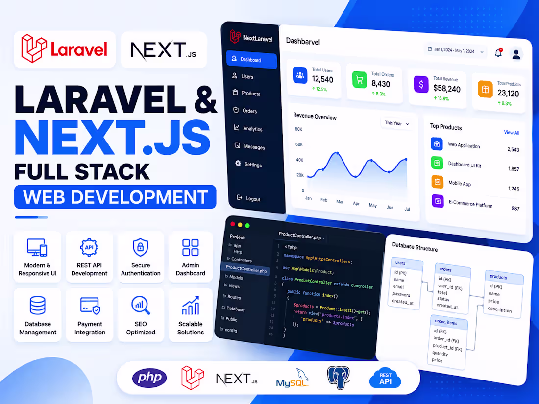 Cover image for You will get Custom Laravel & Next.js Full Stack Web Application