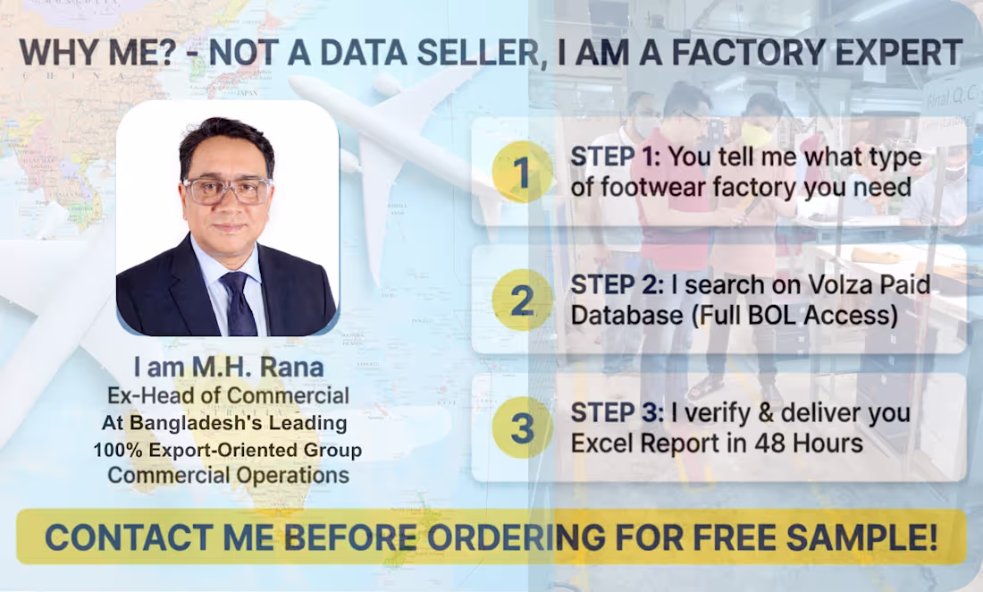 Cover image for Worldwide Footwear Factory Sourcing Expert - Import Data
