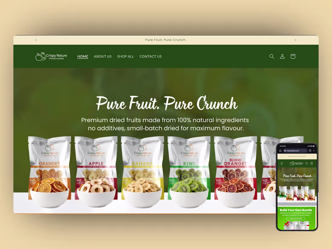 Cover image for Crispy Nature — Brand Identity, Packaging & Shopify Store