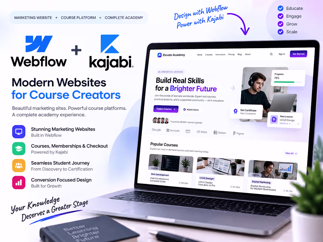 Cover image for Kajabi + Webflow Academy Website Design & Development Solutions