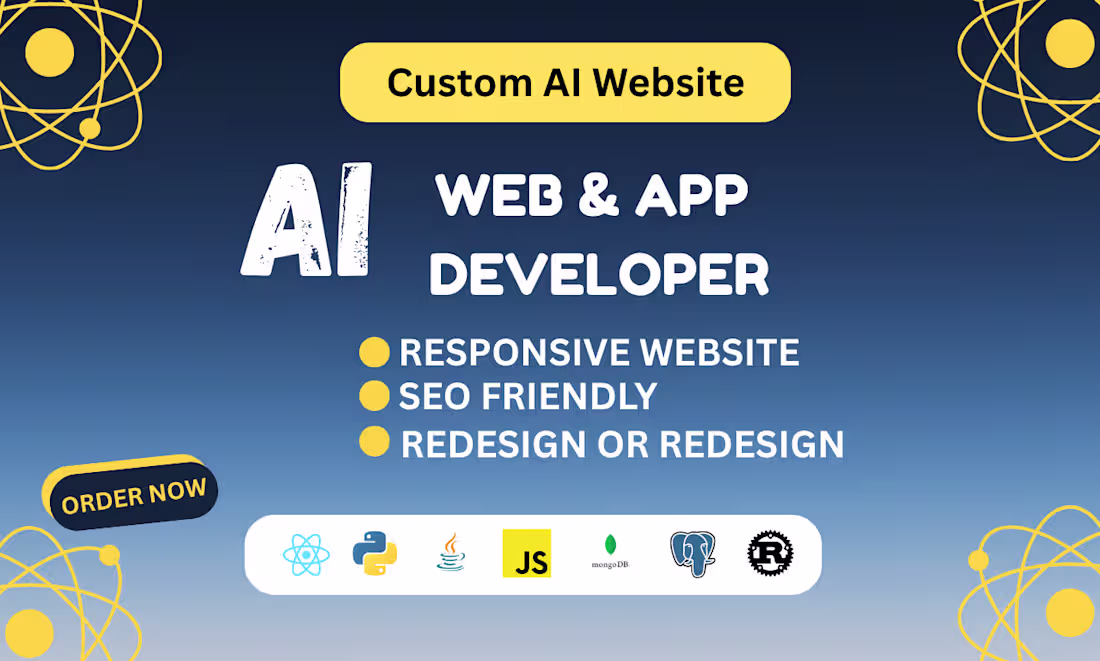 Cover image for Custom Ai website web application mobile app fullstack developer
