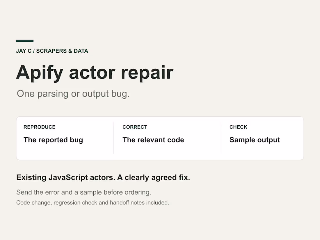 Cover image for Apify Actor Repair: One Parsing or Output Bug
