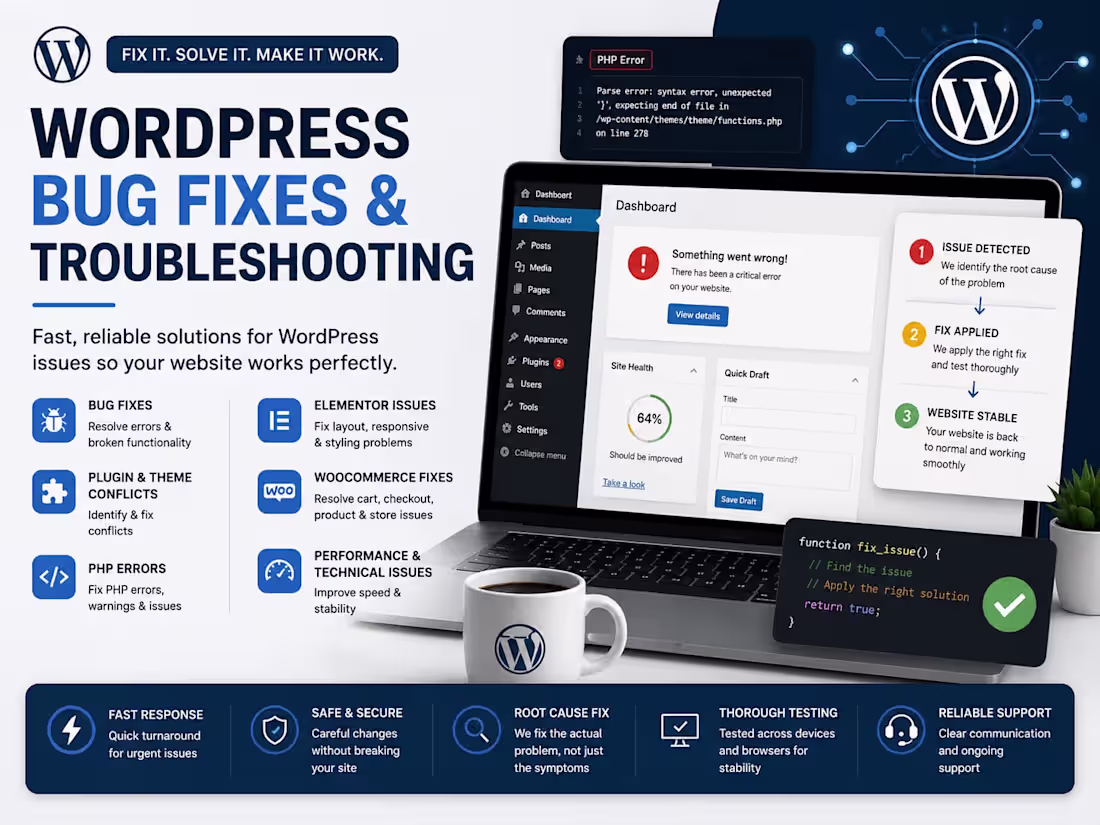 Cover image for WordPress Bug Fixes & Troubleshooting