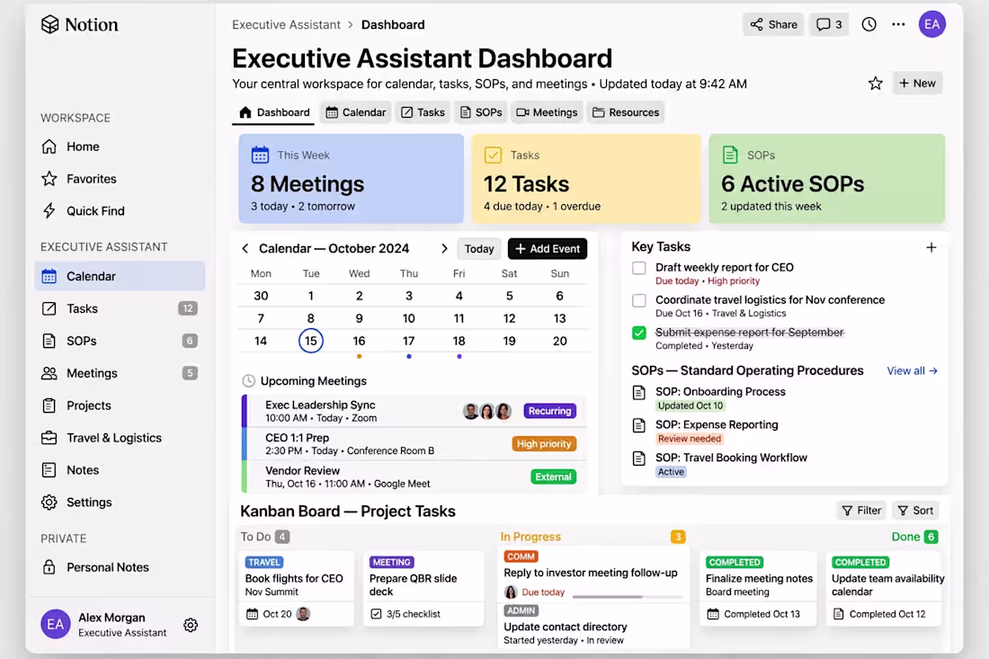 Cover image for *Executive Assistant OS - Notion Dashboard for US Founder*