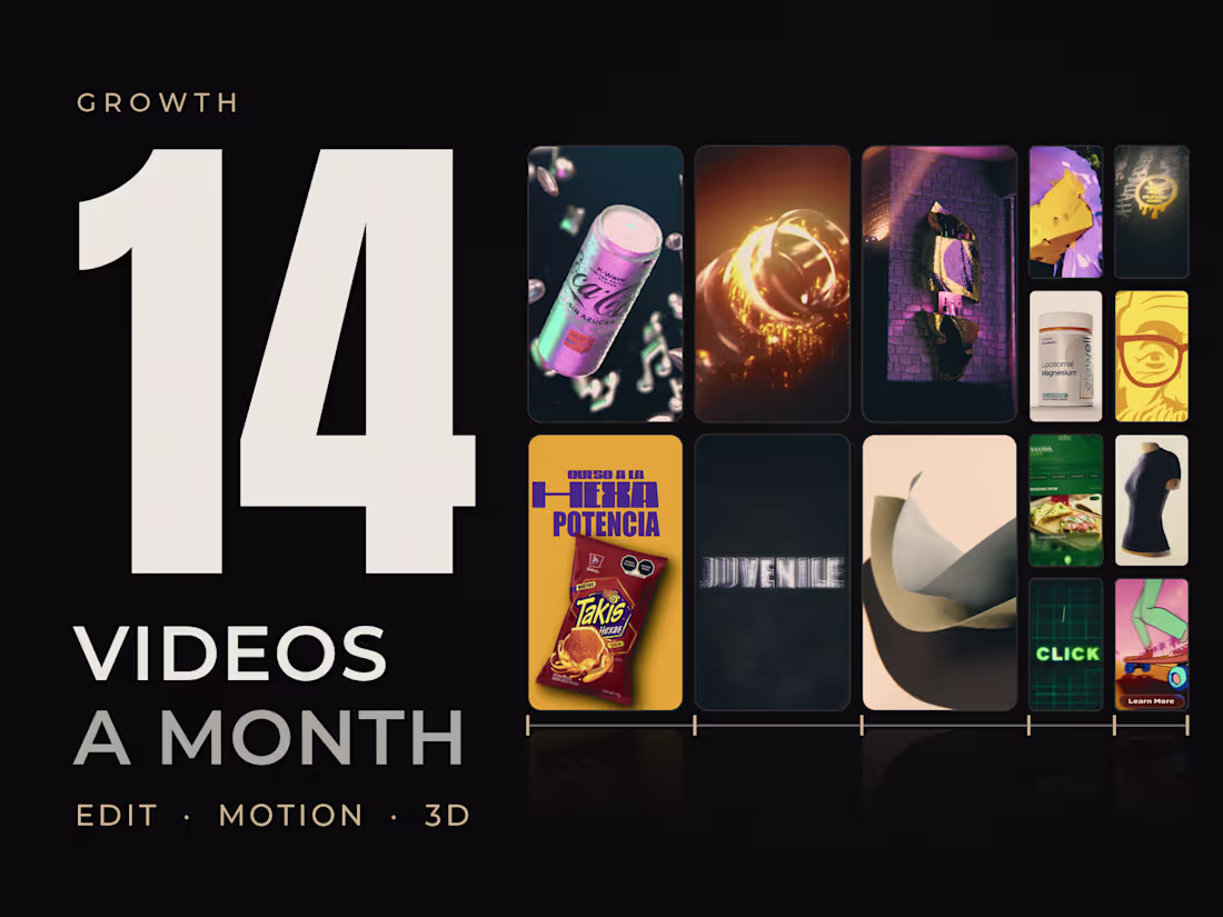 Cover image for Monthly Video Editing, Motion & 3D for Brands: 14 Videos