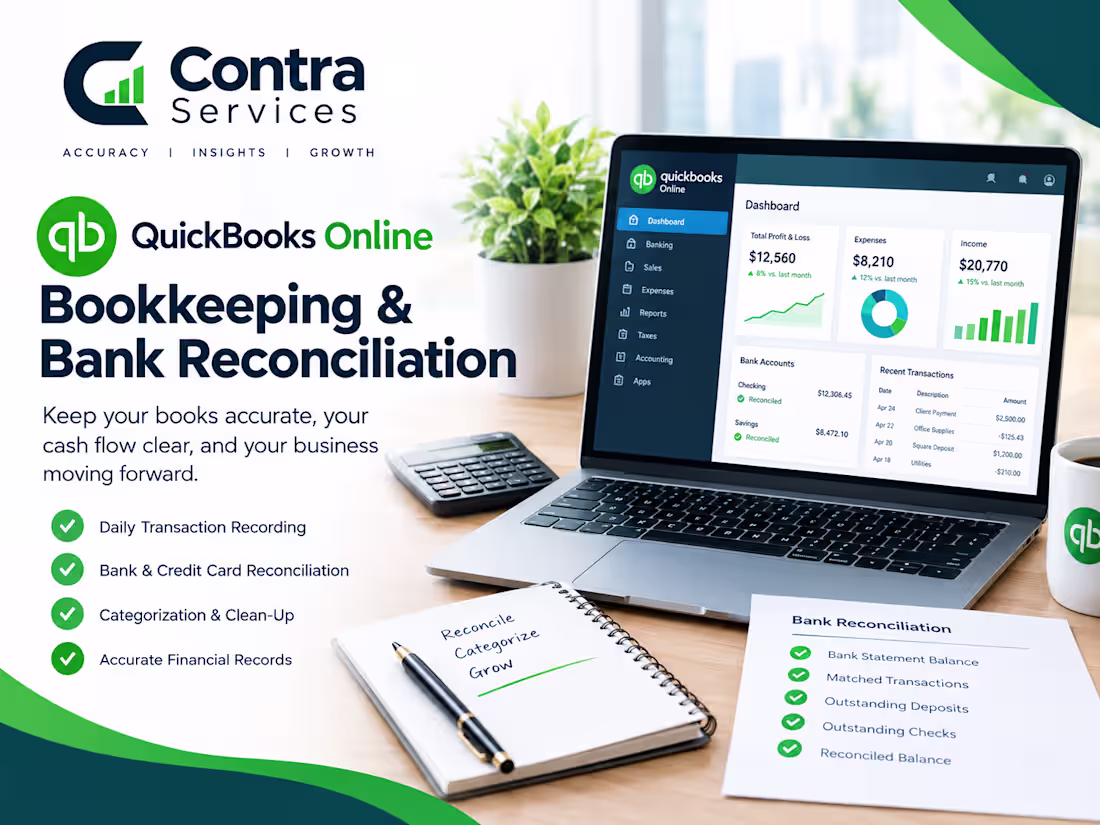 Cover image for QuickBooks Online Bookkeeping & Bank Reconciliation