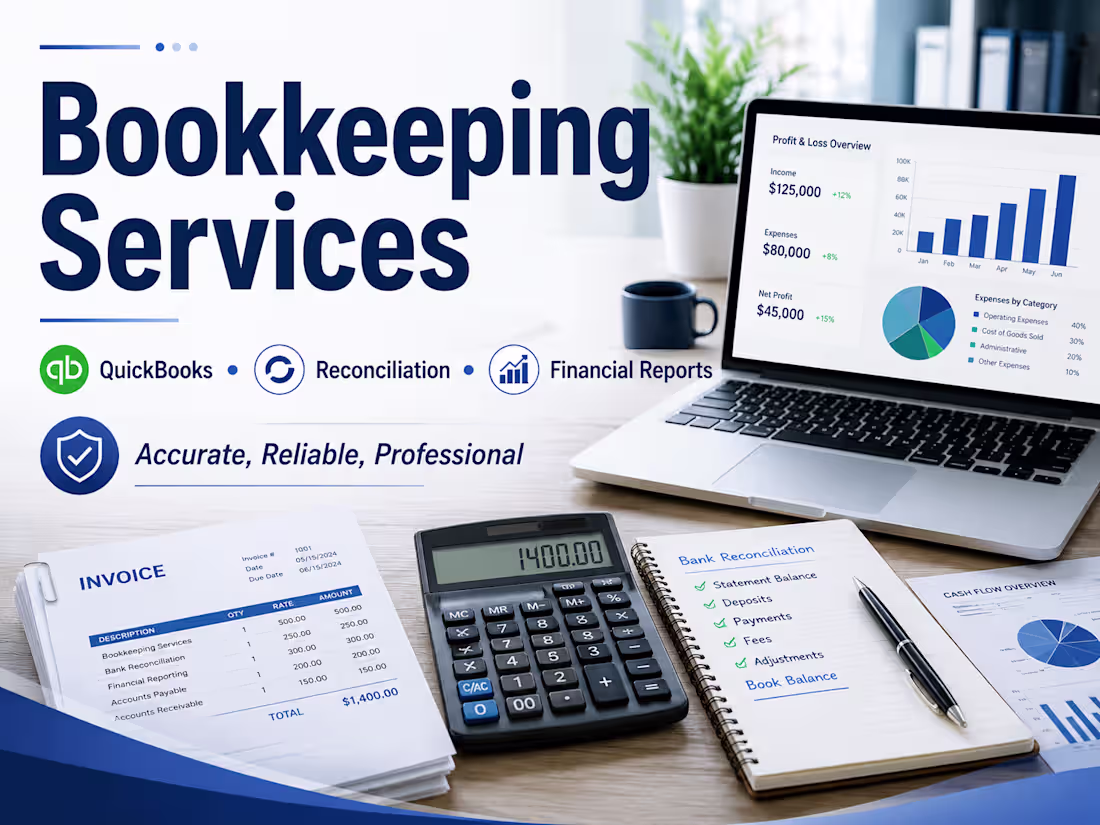 Cover image for Bookkeeping, Bookkeeping, QuickBooks Online, Bank Reconciliation