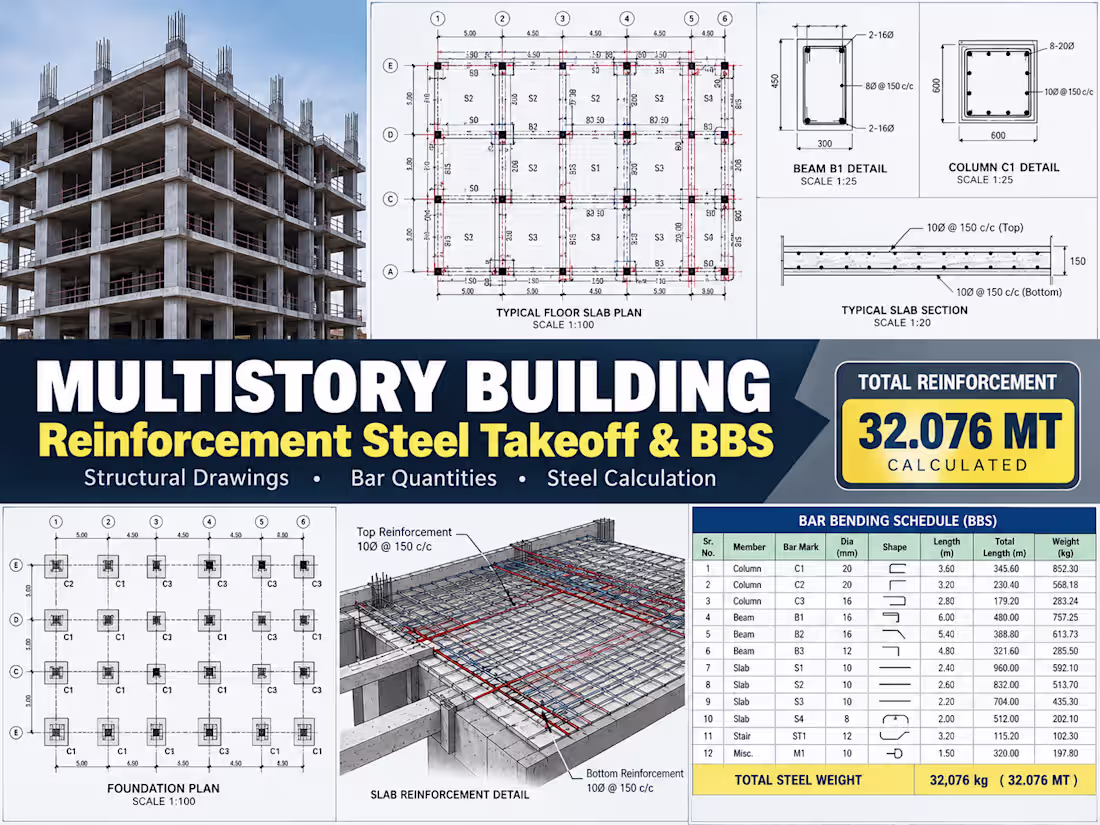 Cover image for Multistory Building – Reinforcement Steel Takeoff & BBS