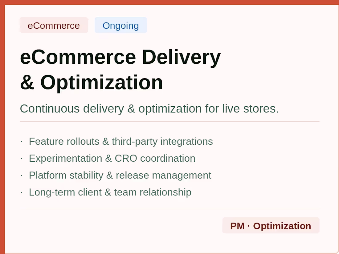 Cover image for eCommerce Delivery & Ongoing Store Management 
