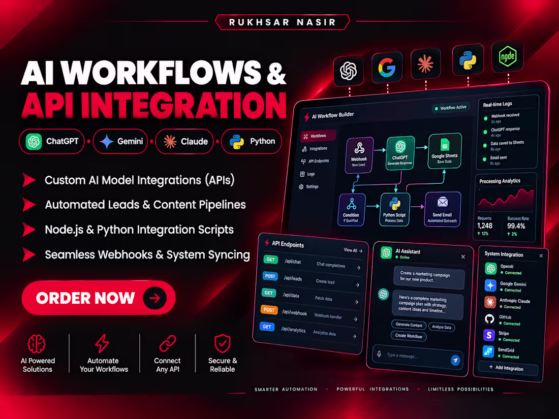 Cover image for AI API Integration & Custom Workflow Automation