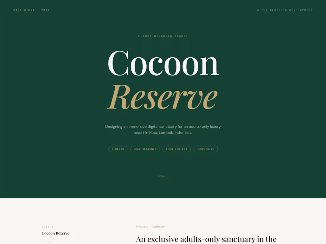 Cover image for Cocoon Reserve: Luxury Eco Resort Website UI/UX & Build