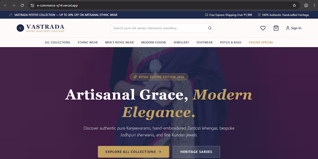 Cover image for VASTRADA – Heritage Couture E-Commerce Website
