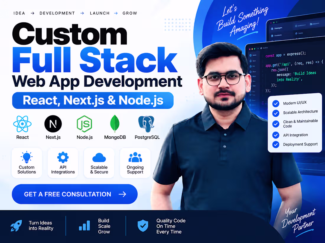 Cover image for Full Stack Web App Development | React Next.js & Node