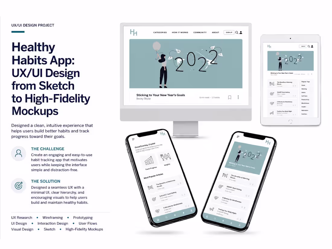 Cover image for Healthy HabitsApp: UX/UI Design from Wireframes to Hi-Fi Mockup