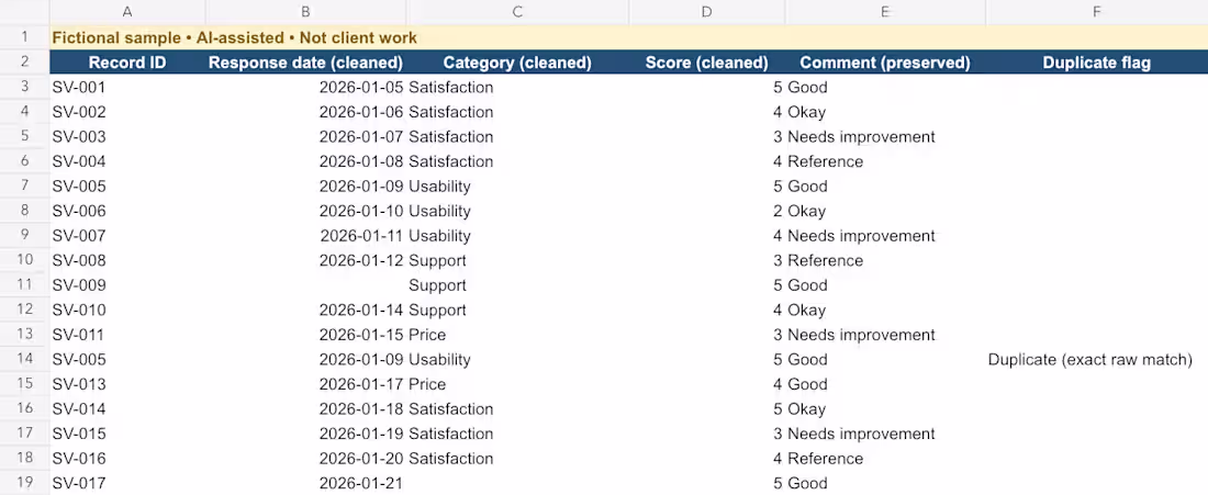 Cover image for Fictional survey workbook cleanup (AI-assisted)