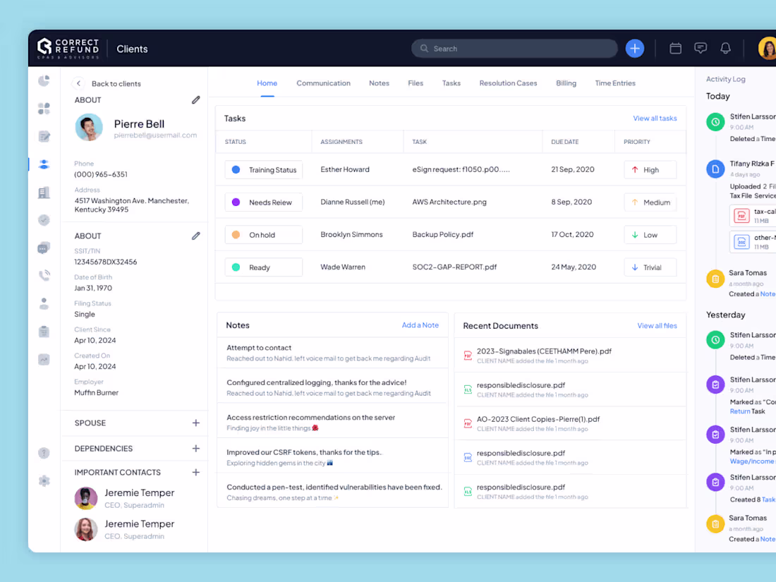 Cover image for CorrectRefund - SaaS Client Management Dashboard