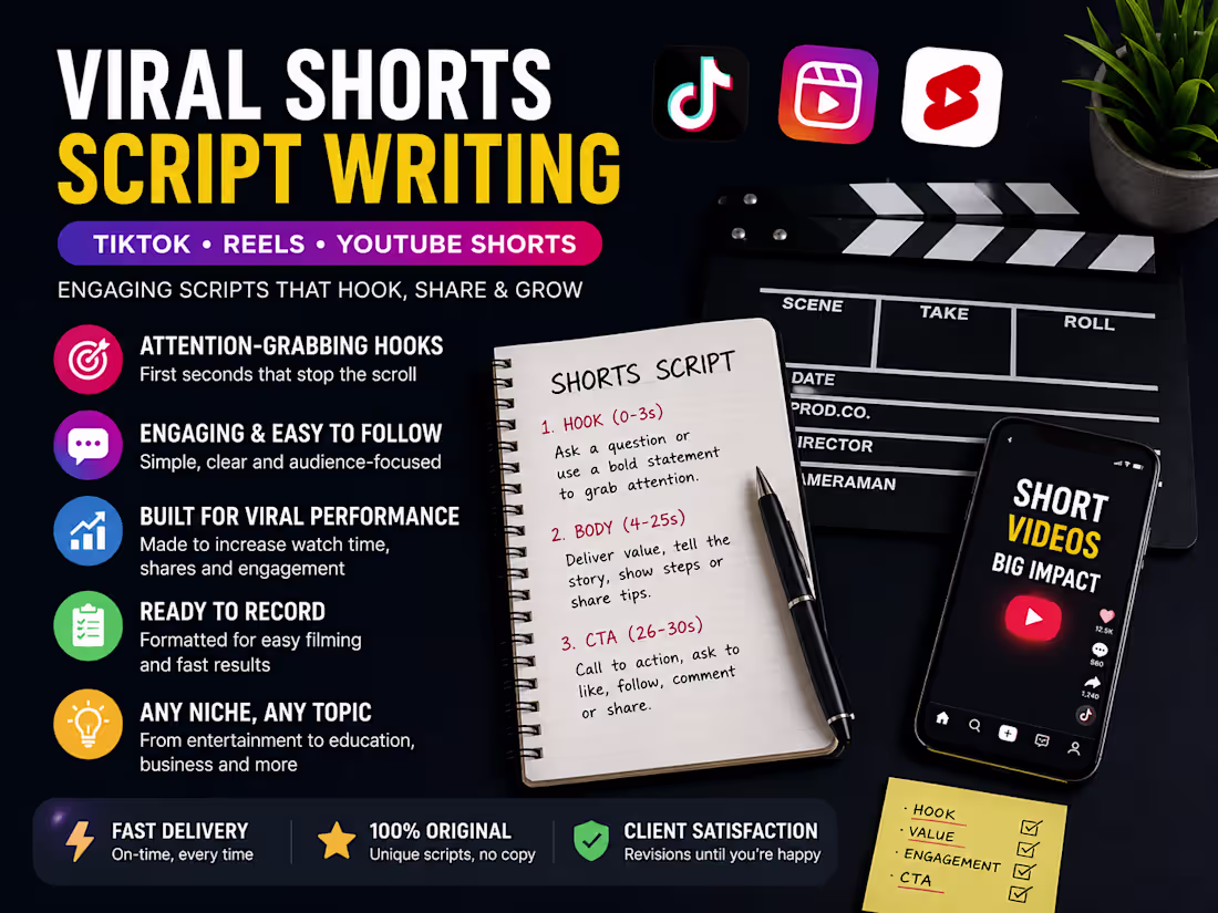 Cover image for TikTok, Reels and YouTube Shorts Script Writing