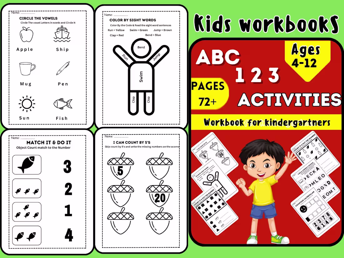 Cover image for Kids Activity Book & workbook for KDP & Etsy