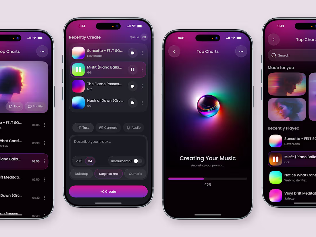 Cover image for AI Music Generator App UI/UX