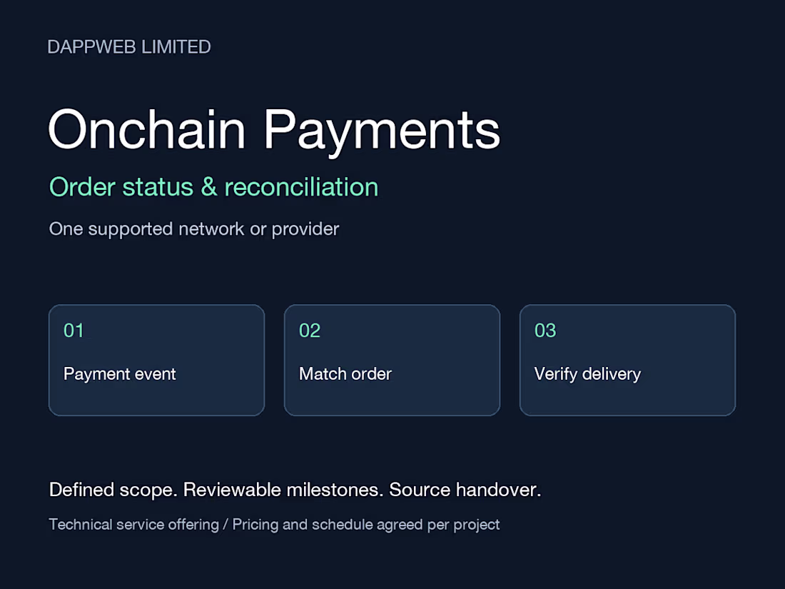 Cover image for Onchain Payment, Order Status & Reconciliation Integration