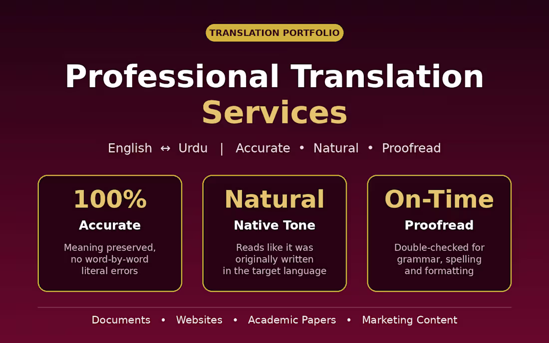 Cover image for Professional English ↔ Urdu translation