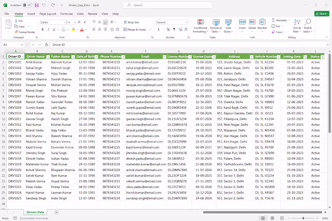 Cover image for Data Entry Project – 1,000 Drivers List
