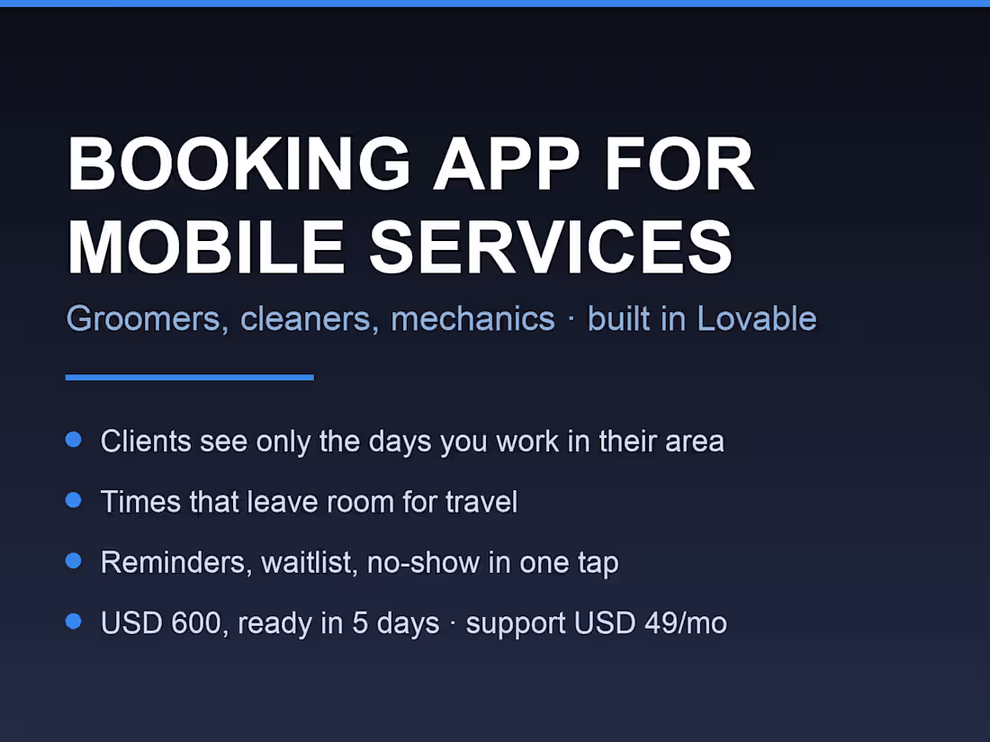 Cover image for Booking App for Mobile Services: Groomers, Cleaners, Mechanics