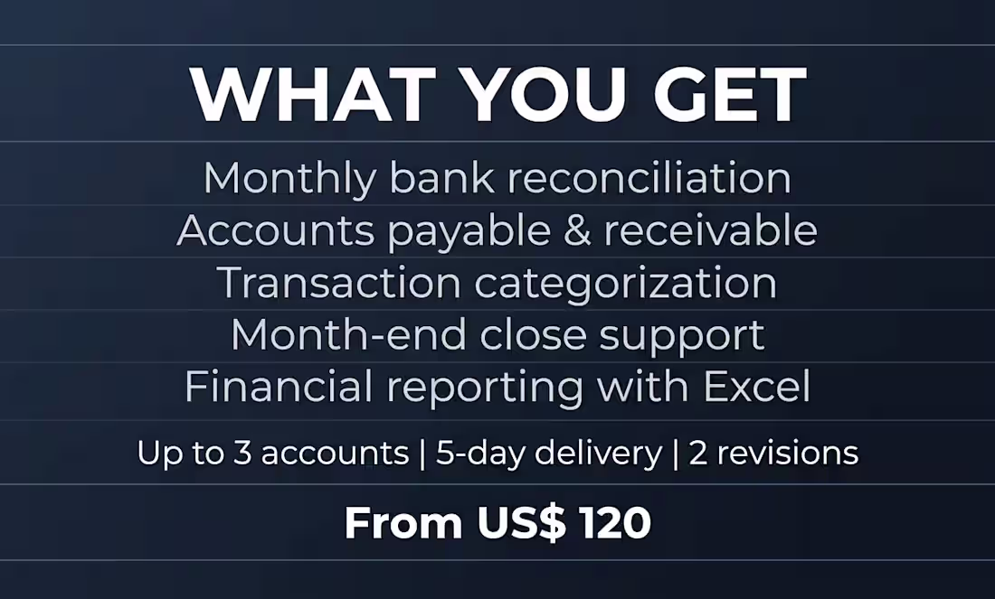 Cover image for Monthly bookkeeping, bank reconciliation, AP/AR