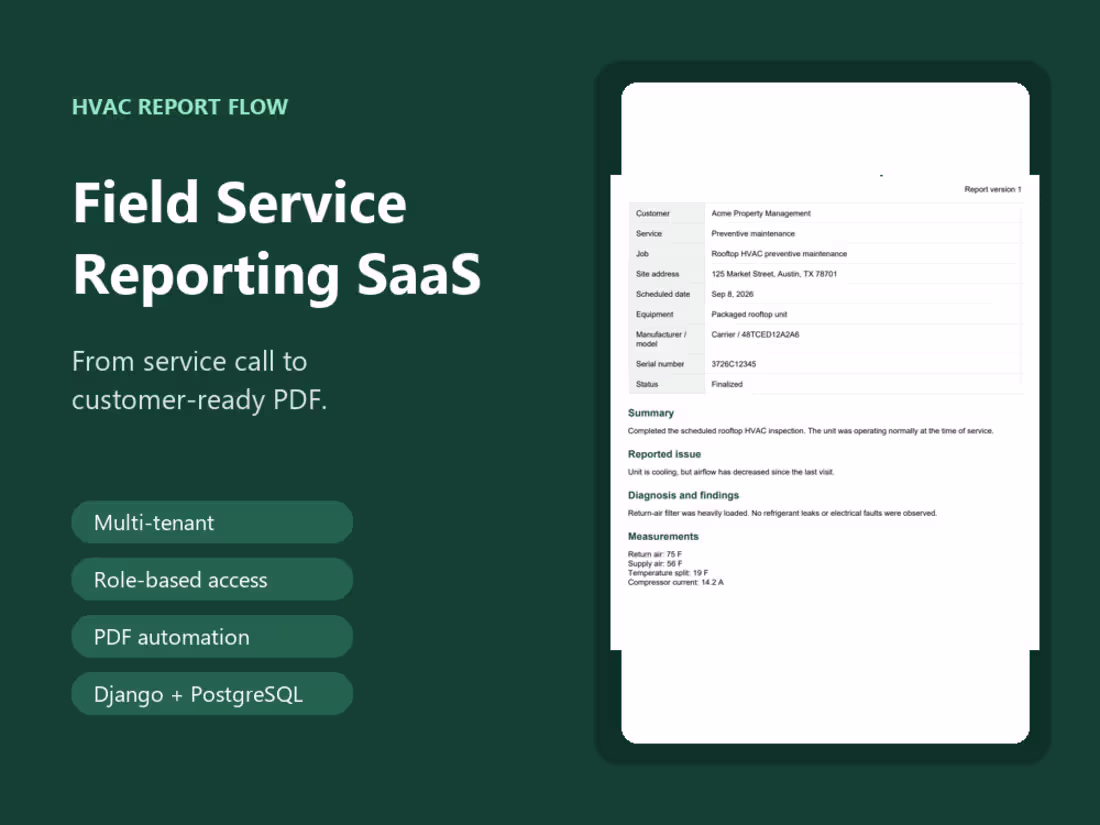 Cover image for Field Service SaaS Platform | Django, AI & Automation