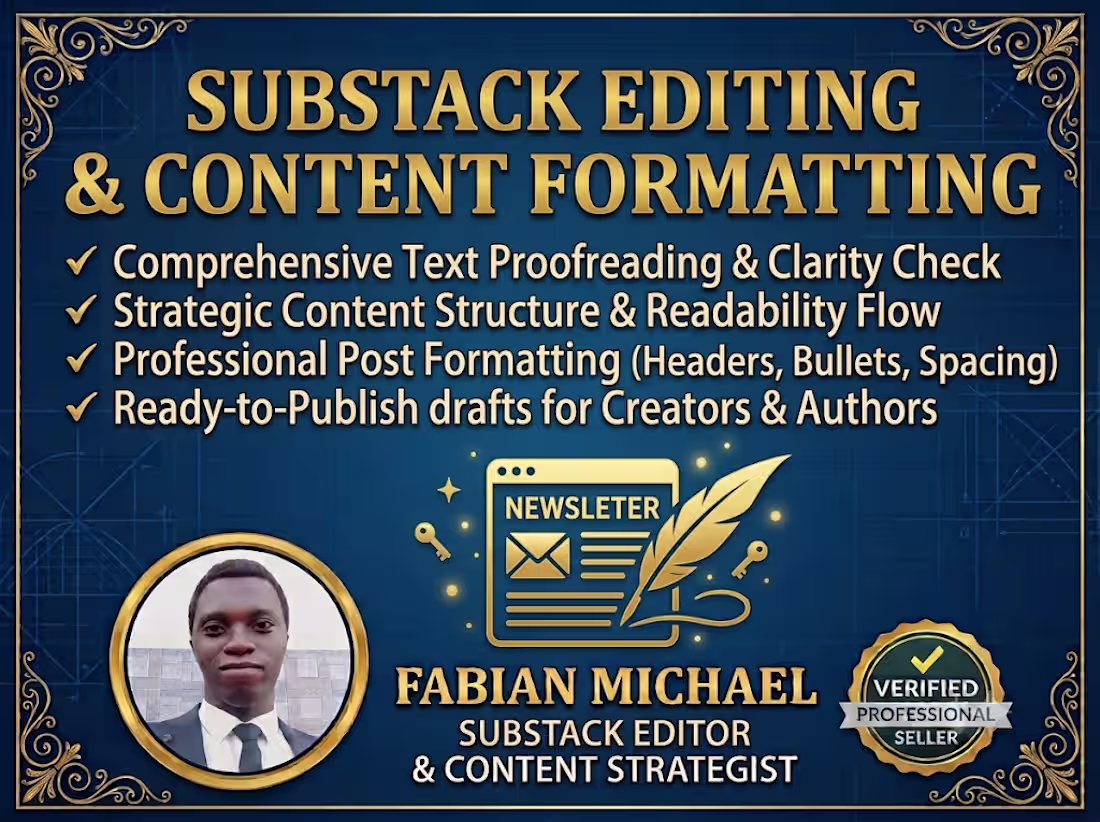 Cover image for Substack Newsletter Editing & Content Formatting