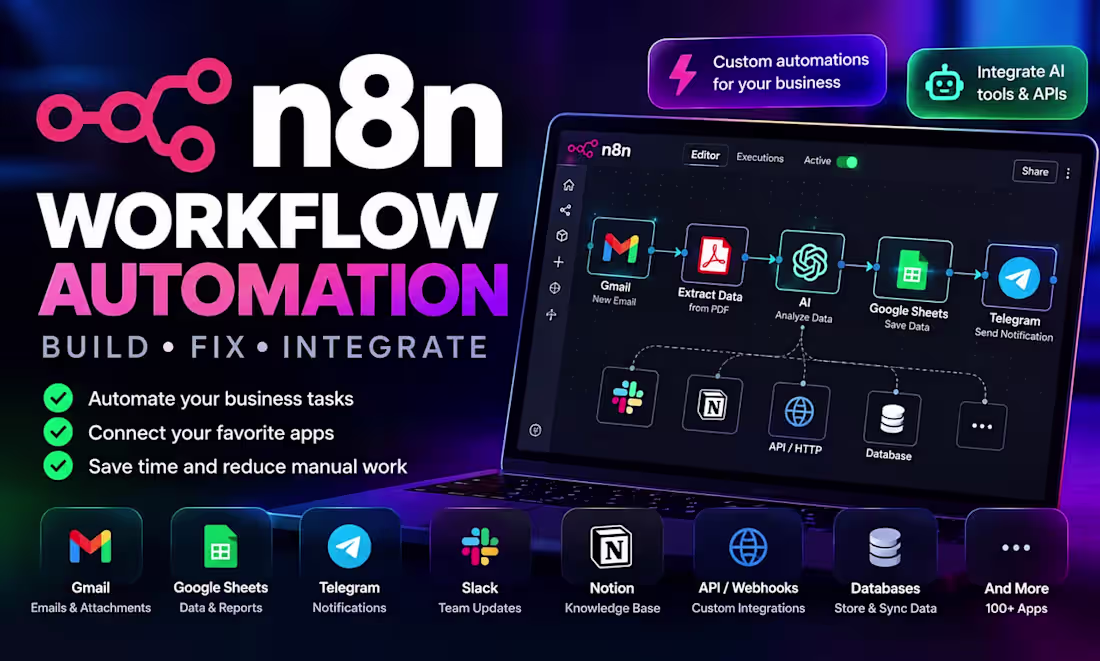 Cover image for I will build or fix your n8n automation workflows