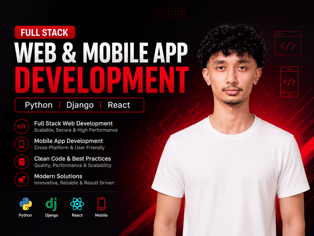 Cover image for Full Stack Web and Mobile App Development Python, Django & React