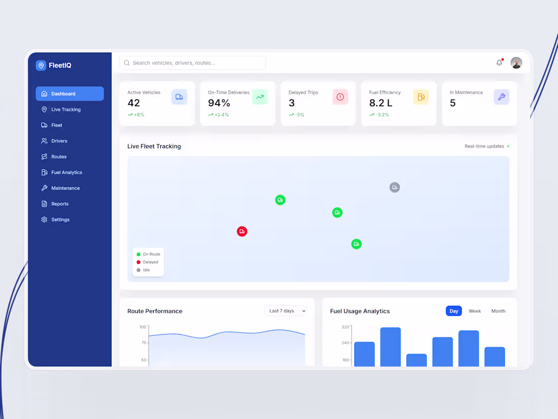 Cover image for FleetIQ - Smart Logistics & Fleet Intelligence Dashboard