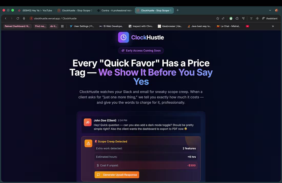 Cover image for ClockHustle - Stop Scope Creep, Start Upselling