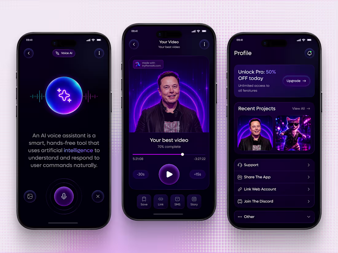 Cover image for AI Voice Generator & AI Video Creator App UI/UX Design Trans...