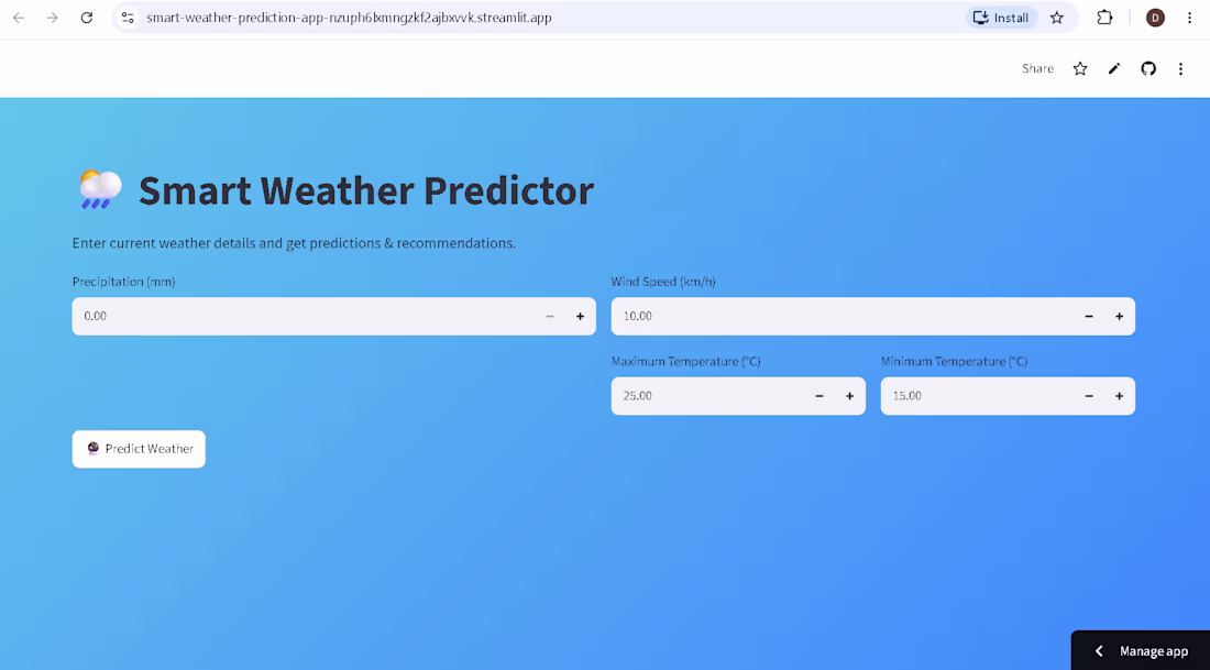 Cover image for Developed a weather prediction application