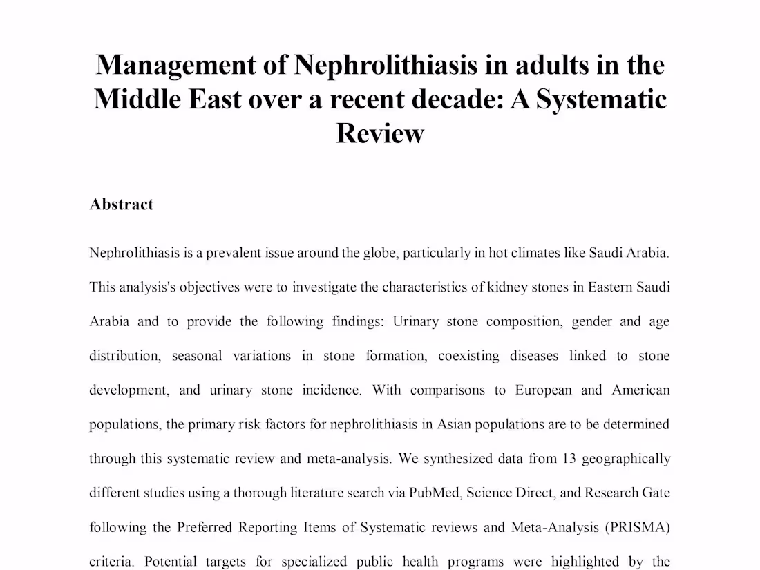 Cover image for Management of Nephrolithiasis in adults: A Systematic Review