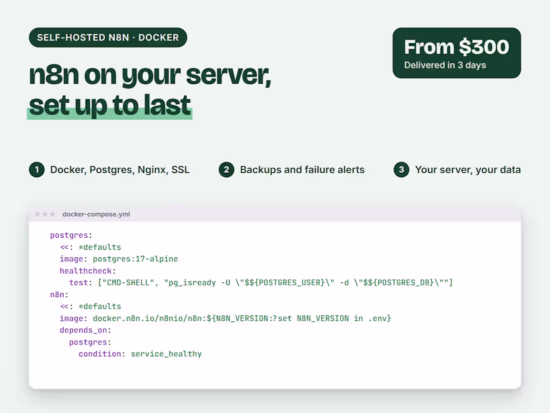 Cover image for Self-Hosted n8n on Your Server: Docker, Postgres, SSL