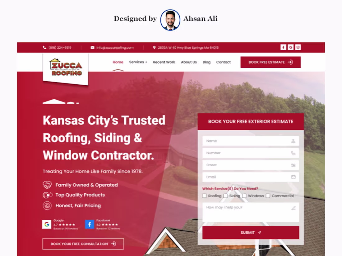 Cover image for Zucca Roofing Website Design and