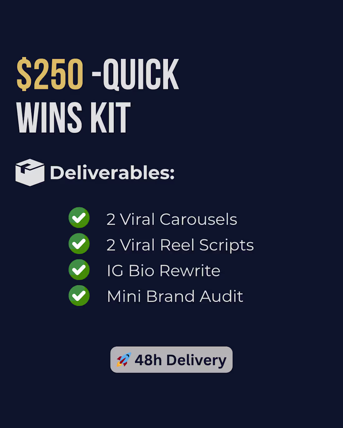 Cover image for Viral IG Kit: 2 Carousels, 2 Reels, Brand Audit + Bio in 48H 🔥