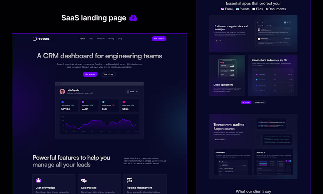 Cover image for SaaS Landing Page — CRM & Business Management Platform A mod...