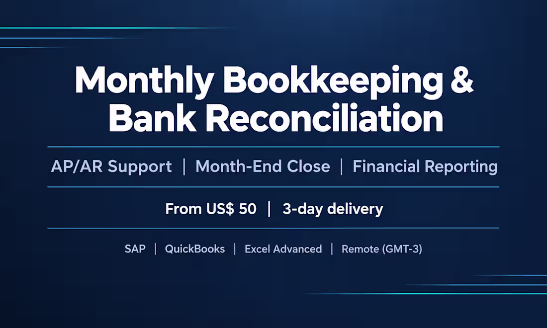Cover image for Monthly bookkeeping, bank reconciliation, AP/AR