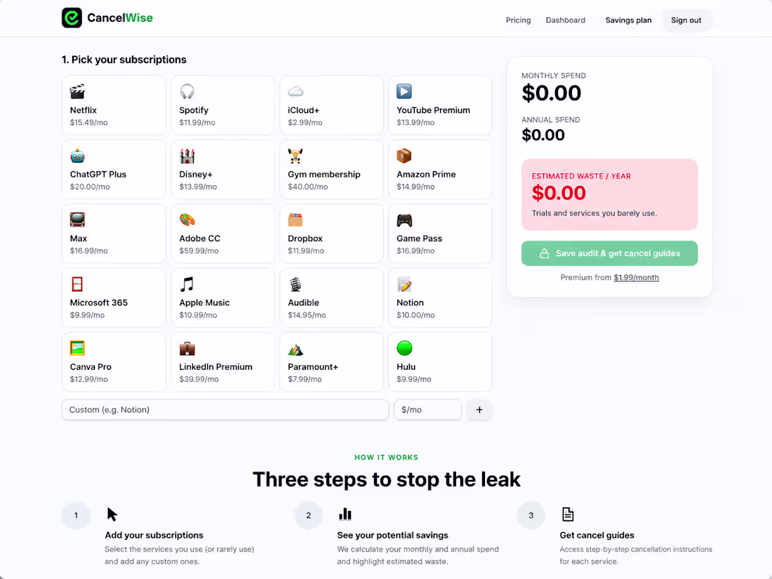 Cover image for CancelWise — Subscription Spending &