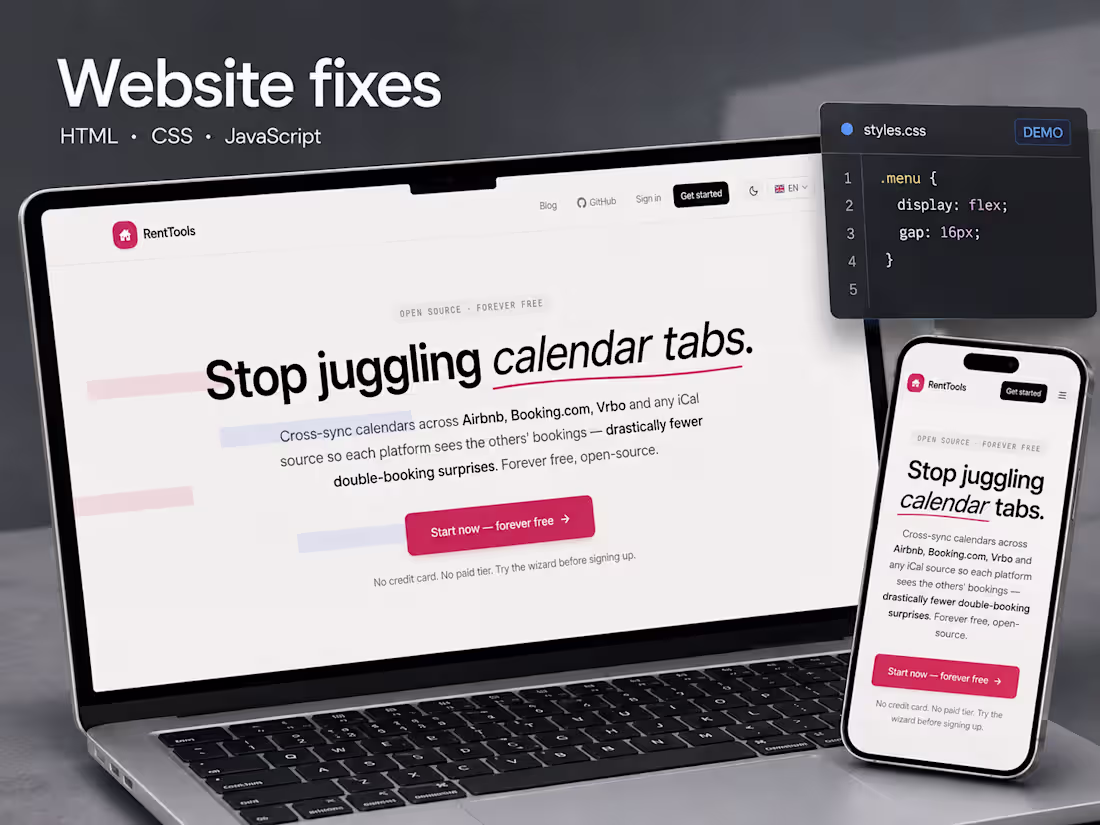 Cover image for Fix one website layout or JavaScript bug