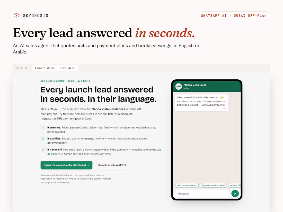 Cover image for Launch Desk: WhatsApp AI Sales Agent for Dubai Off-Plan