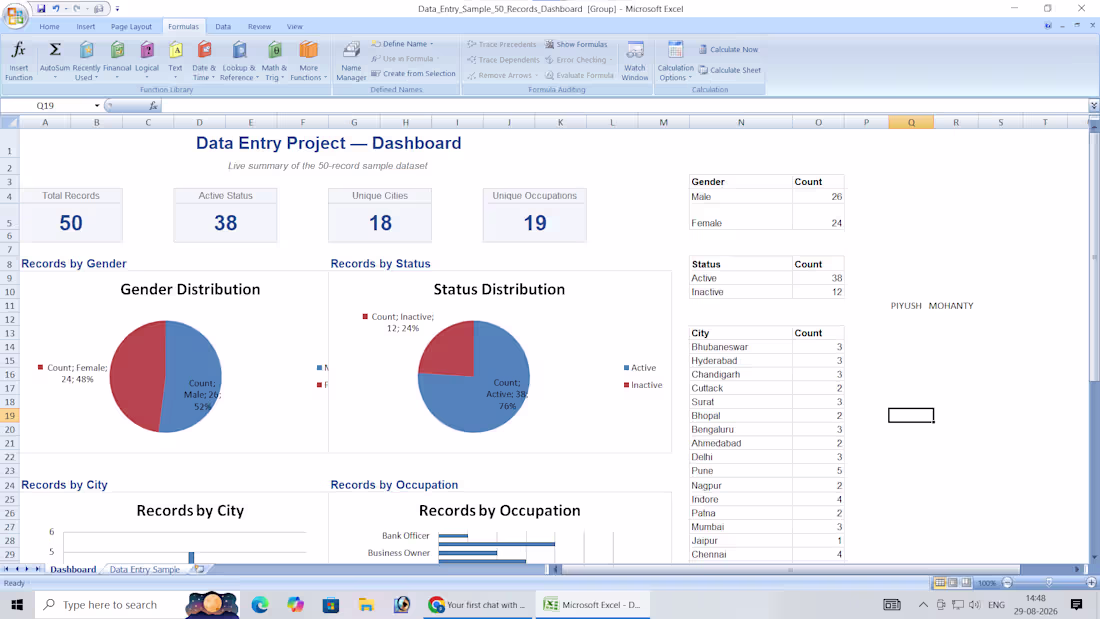 Cover image for Data Entry to Dashboard: 50-Record Project with Live Charts ...